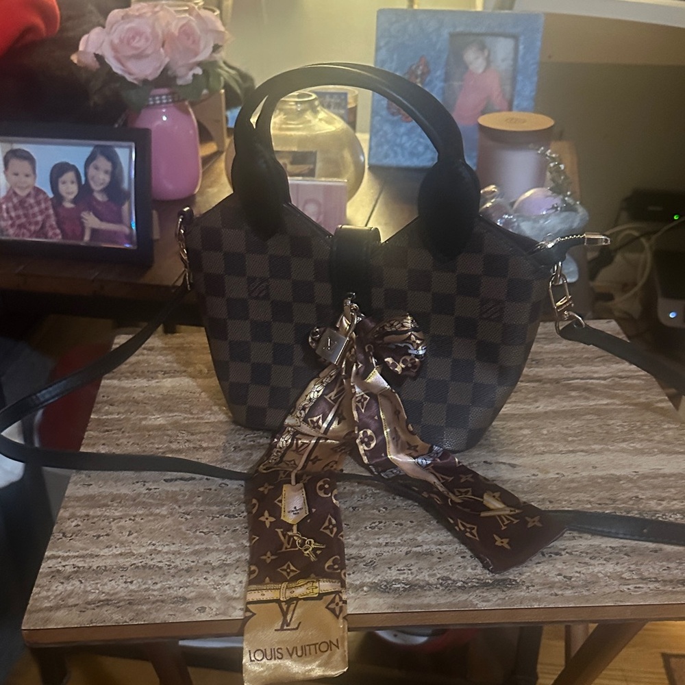 Louis Vuitton Dark Brown Checkered Crossbody with Scarf Accent